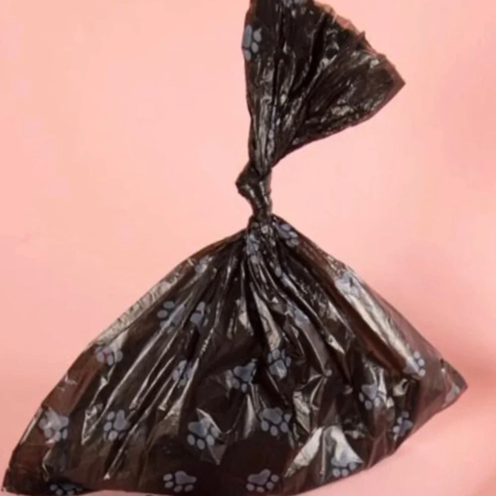 3 White Paw Print Black Poo Poop Sack Dog Pet Baggie Disposable Waste Bag Roll